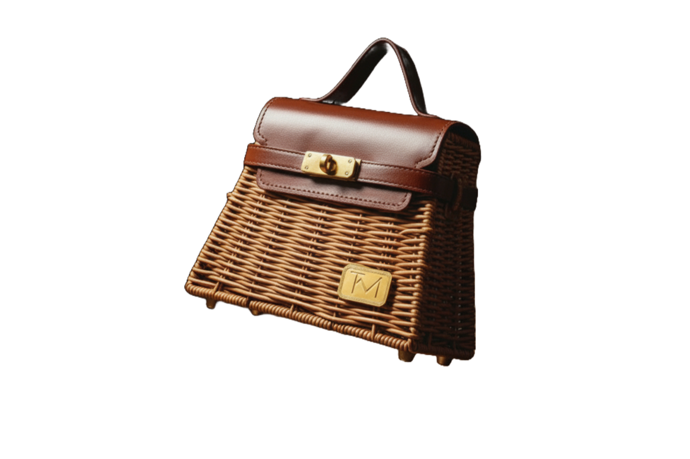 Tiroler Manufaktur Rosi — handgeflochtenes Geflecht in Rattan-Optik, Royal Flush Gold, Cognac
